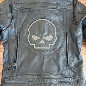 Mens L Harley-Davidson Black Bomber Jacket with Skull Design and insert
